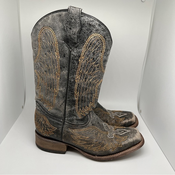 Teens Corral Leather Boots Size 4 - Picture 3 of 10